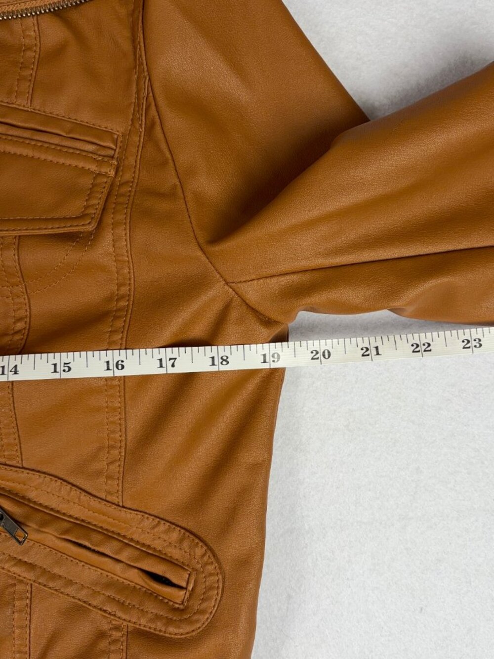 Zenana Outfitters Vegan Leather Moto Bomber Jacket Women’s L Tan Biker Y2K Chic - Picture 7 of 12